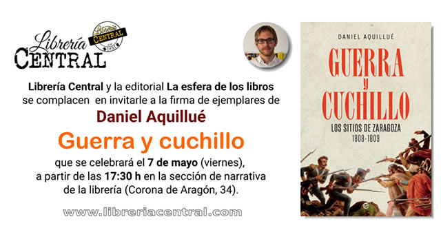 Daniel Aquillué firma Guerra y Cuchillo en la librería Central de Zaragoza